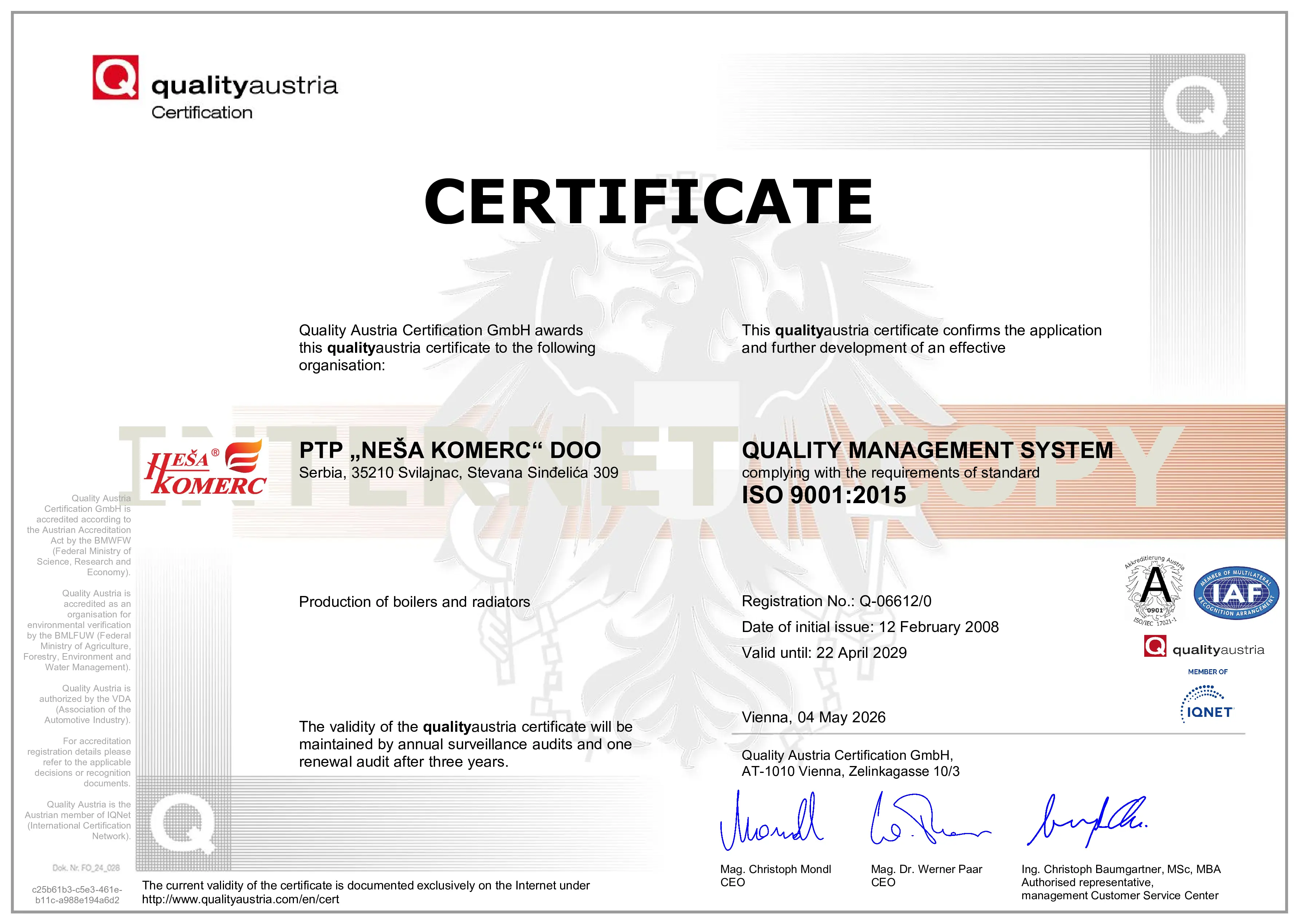 ISO 9001:2015 · Quality Austria