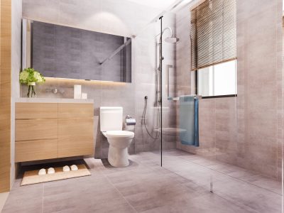3d rendering modern design and marble tile toilet and bathroom